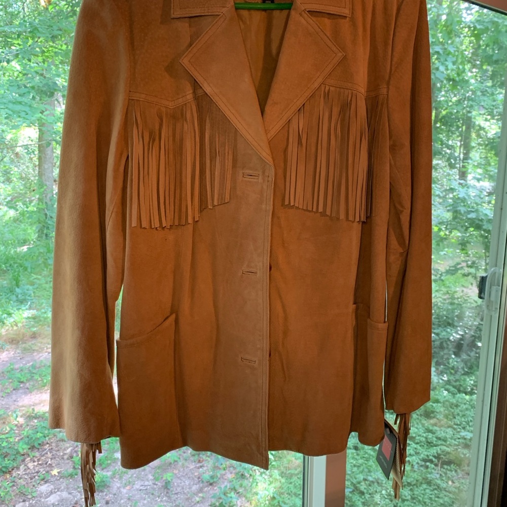 Gallery Tan Blazer with Fringe Details